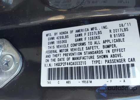 2012 Honda Accord 2.4 Lx-P z USA, uszkodzony, nr VIN 1HGCP2F44CA003210